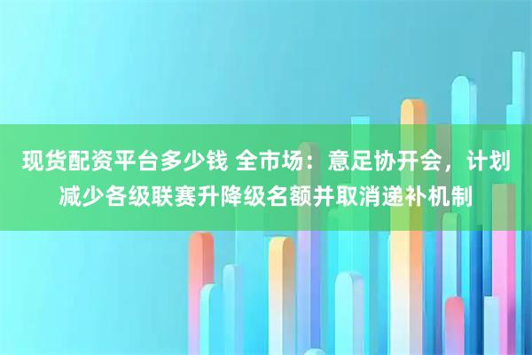 现货配资平台多少钱 全市场:意足协开会,计划减少各级联赛升降级名额并取消递补机制